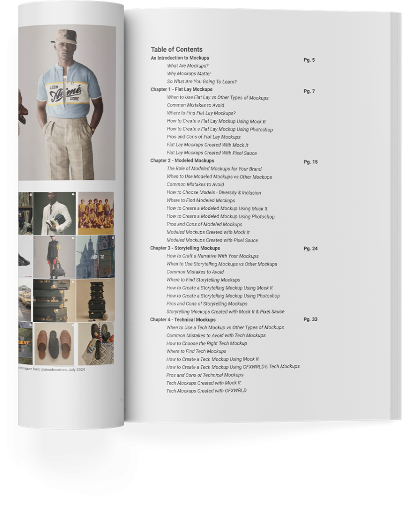 table of contents for mockipedia ebook on clothing mockups