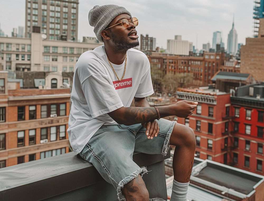 man sitting on new york city ledge