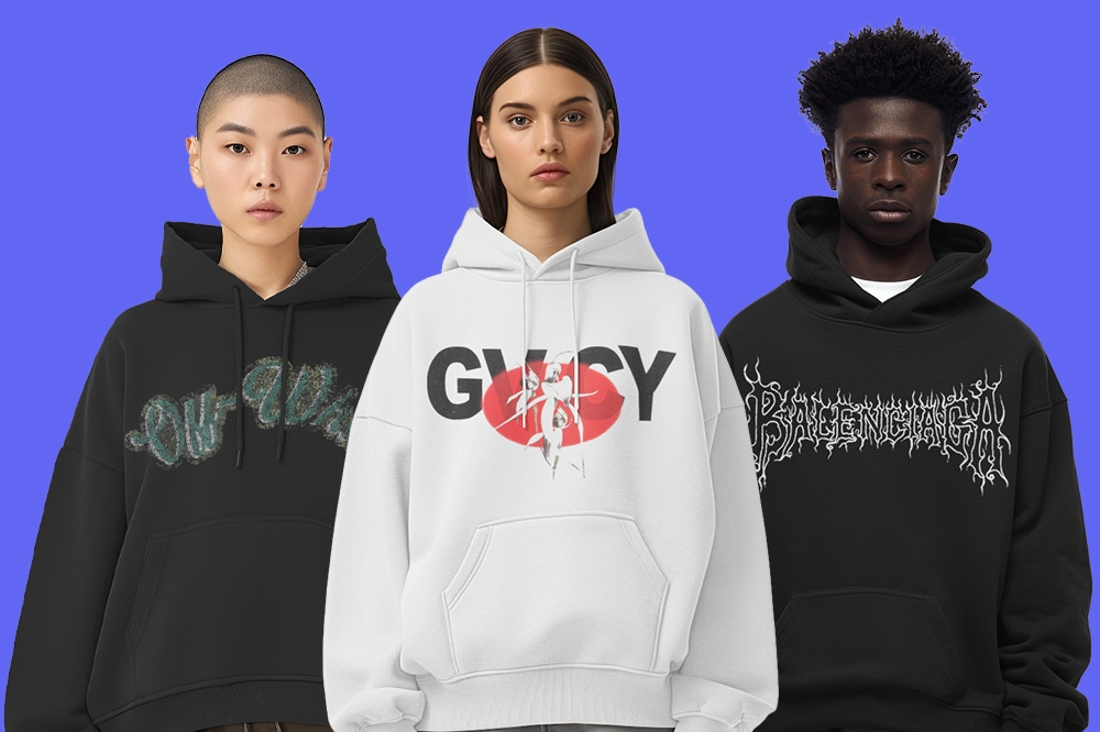 three models wearing hoodie mockups